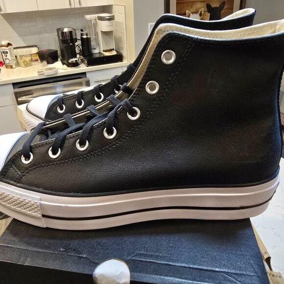 Converse Chuck Taylor All Star Lift Hi Black Leather Mens Size 10 Shoes Sneaker - Picture 6 of 10